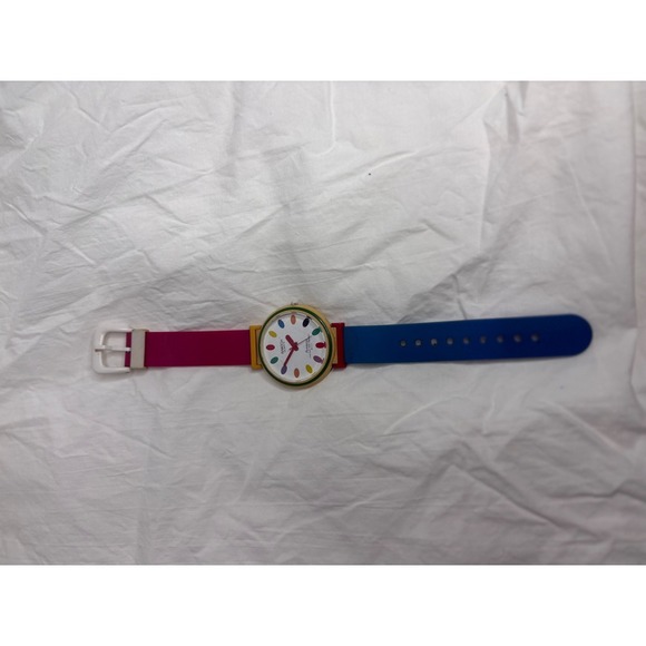 Quartz Multi Color Dots Dial Kids Youth Watch Pink Blue Strap Water Resist
